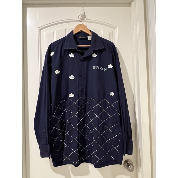 Vintage Sean Jean Chemise Embroidered Crown Blue Long Sleeve Shirt Men’s XL - Picture 5 of 13